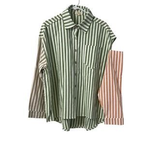 POL Striped Green & Pink Button Down Shirt (Size Small)